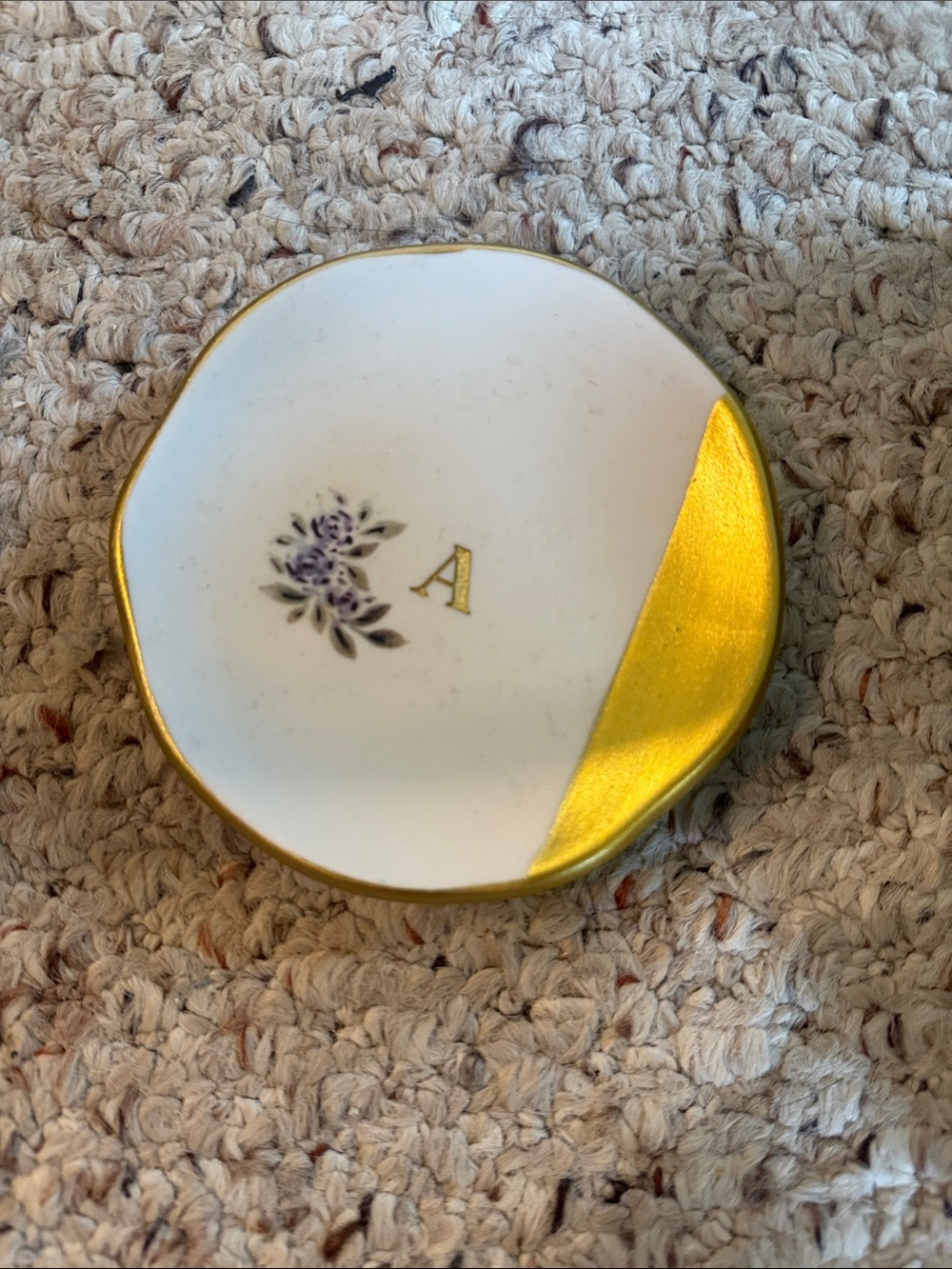 Monogram A Floral Trinket Dish with Gold Accent